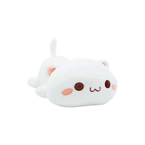 Peluche Gatto Chibi Sdraiato Bianco 40 cm morbido e di alta qualità