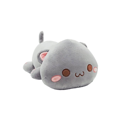 Peluche Gatto Chibi Sdraiato Grigio 50 cm morbido e di alta qualità