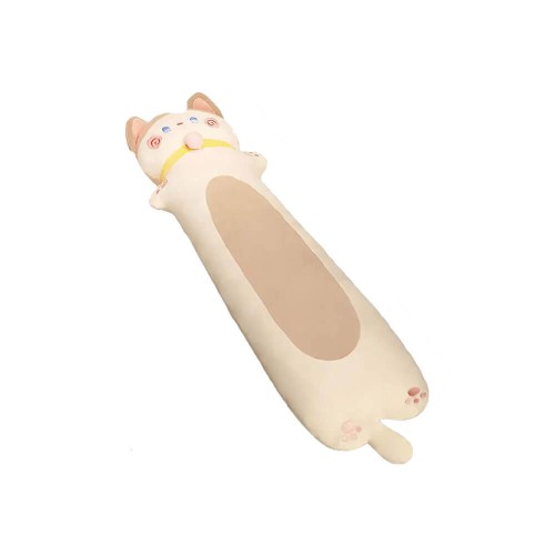 Peluche Gatto Cilindrico Kawaii con Collare Beige 70 cm morbido e di alta qualità