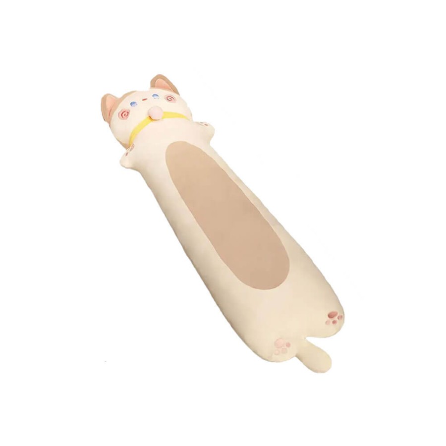 Peluche Gatto Cilindrico Kawaii con Collare Beige 70 cm morbido e di alta qualità