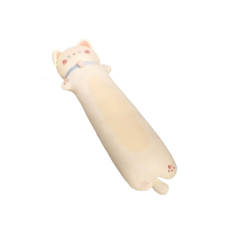 Peluche Gatto Cilindrico Kawaii con Collare Crema 70 cm morbido e di alta qualità