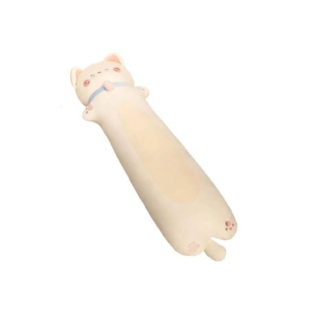 Peluche Gatto Cilindrico Kawaii con Collare Crema 70 cm morbido e di alta qualità