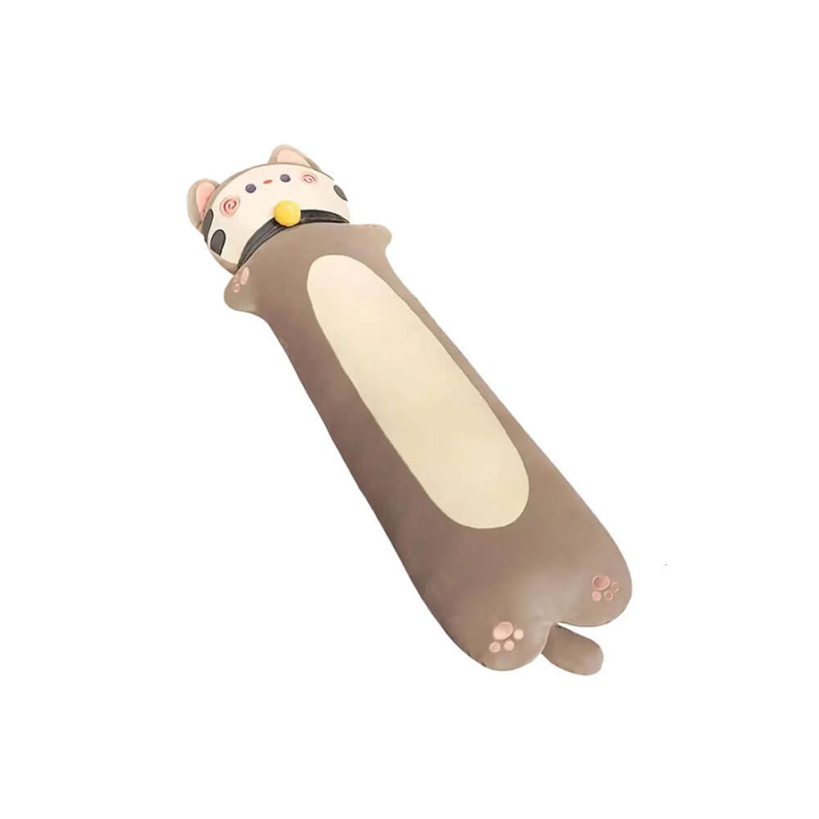 Peluche Gatto Cilindrico Kawaii con Collare Grigio 70 cm morbido e di alta qualità