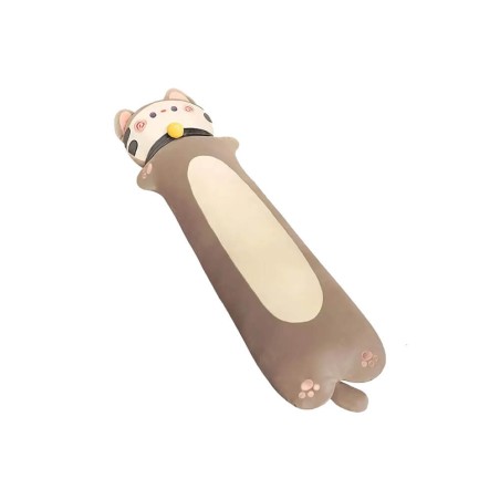 Peluche Gatto Cilindrico Kawaii con Collare Grigio 70 cm morbido e di alta qualità