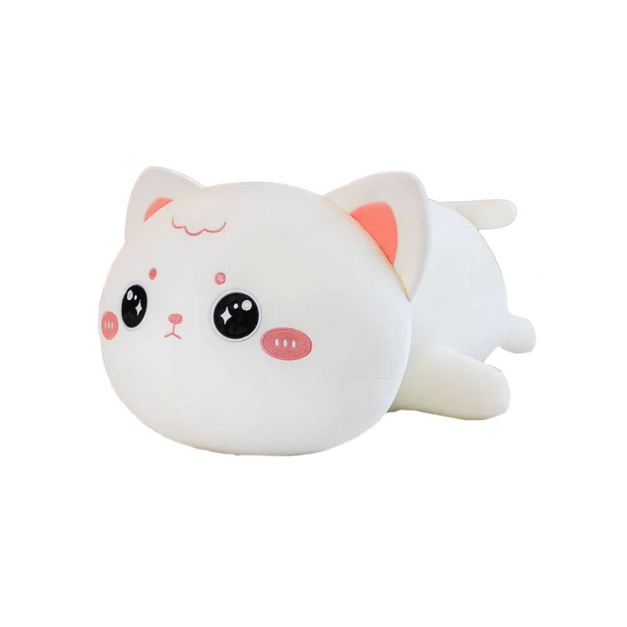 Peluche Gatto Occhi Dolci Sdraiato Bianco 50 cm morbido e di alta qualità