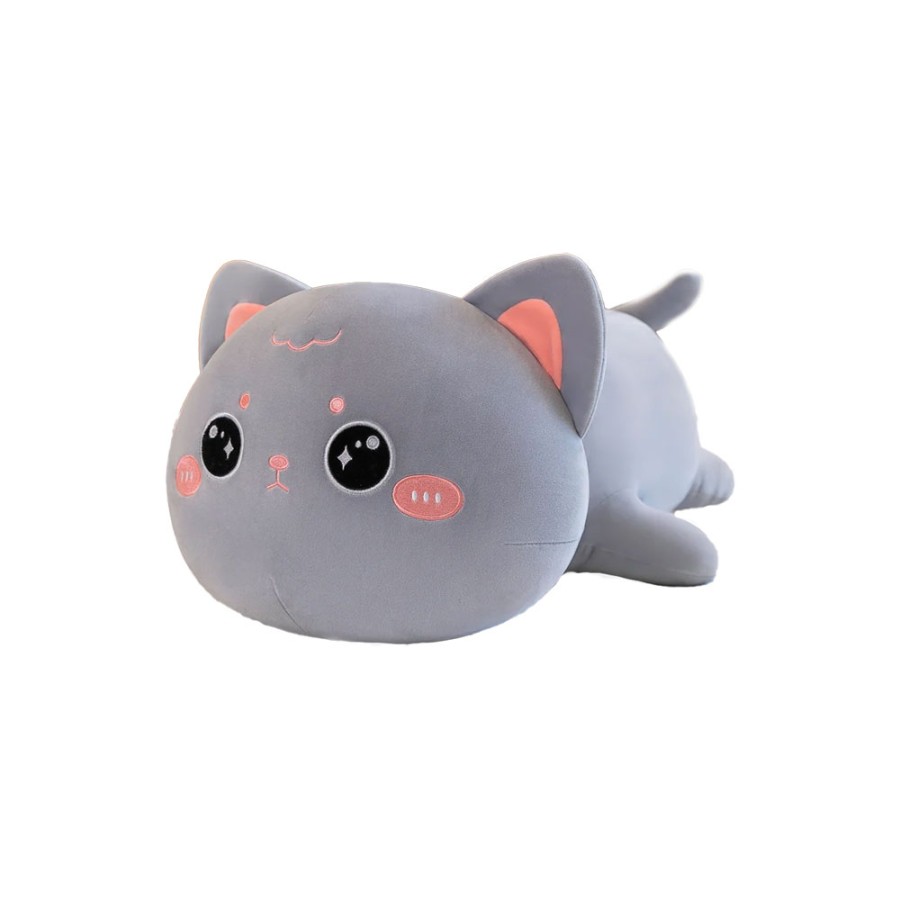 Peluche Gatto Occhi Dolci Sdraiato Grigio 40 cm morbido e di alta qualità