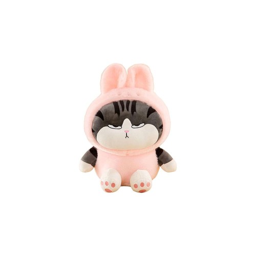 Peluche Gatto Soriano Seduto Vestito Coniglio Rosa 35 cm morbido e di alta qualità