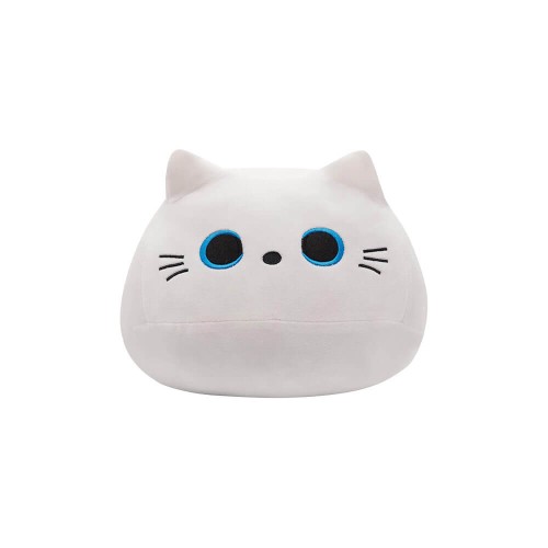 Peluche Gatto Tondo Bianco Occhi Azzurri con Coda 40 cm morbido e di alta qualità