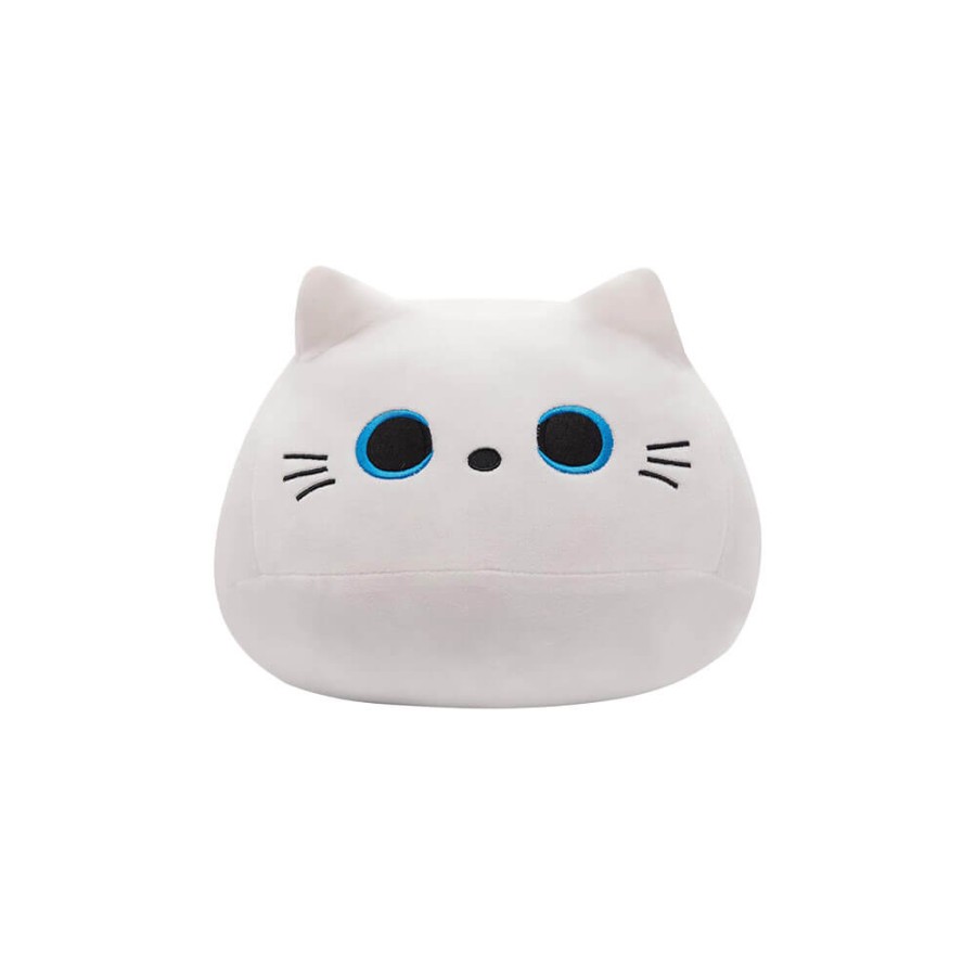 Peluche Gatto Tondo Bianco Occhi Azzurri con Coda 40 cm morbido e di alta qualità
