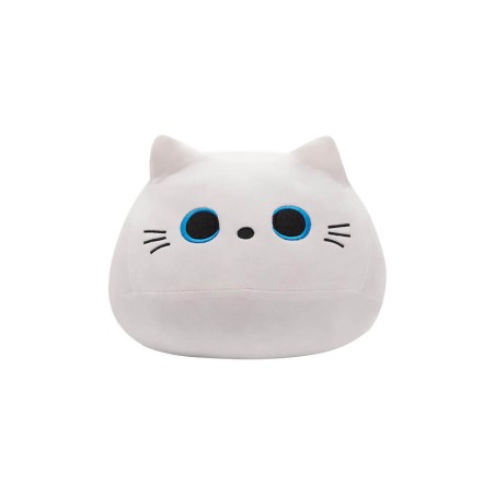 Peluche Gatto Tondo Bianco Occhi Azzurri con Coda 55 cm morbido e di alta qualità