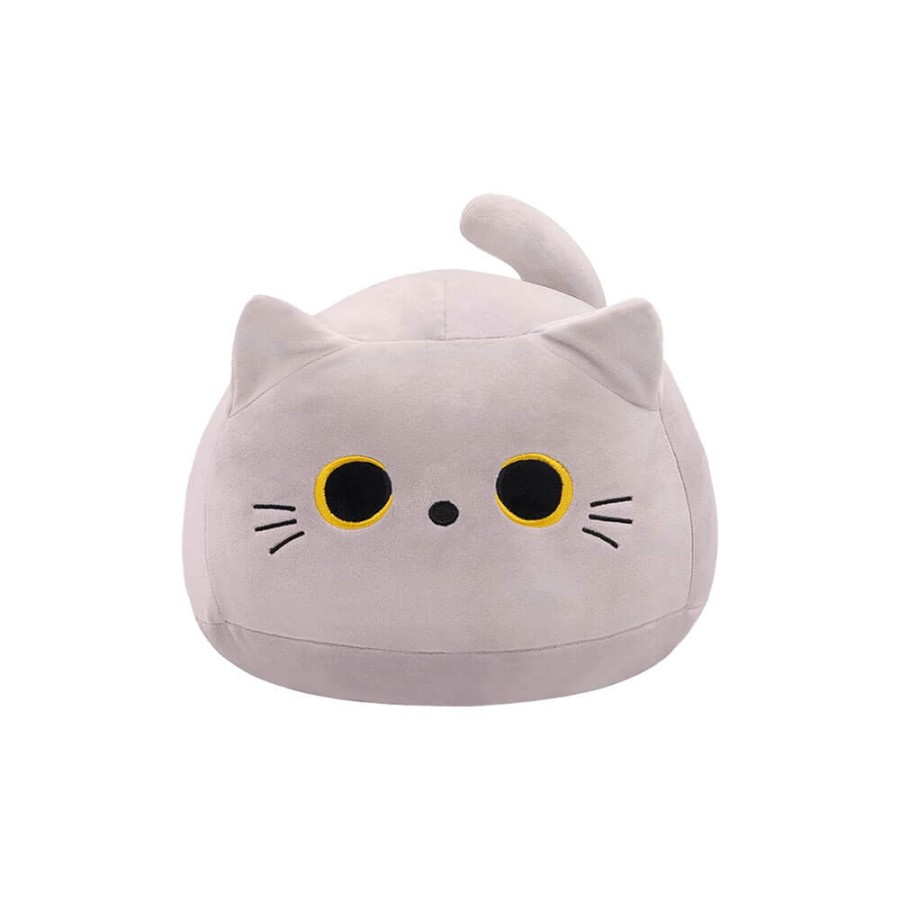 Peluche Gatto Tondo Bianco Occhi Gialli con Coda 30 cm morbido e di alta qualità