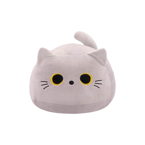 Peluche Gatto Tondo Bianco Occhi Gialli con Coda 40 cm morbido e di alta qualità