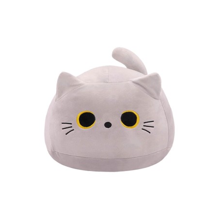 Peluche Gatto Tondo Bianco Occhi Gialli con Coda 55 cm morbido e di alta qualità
