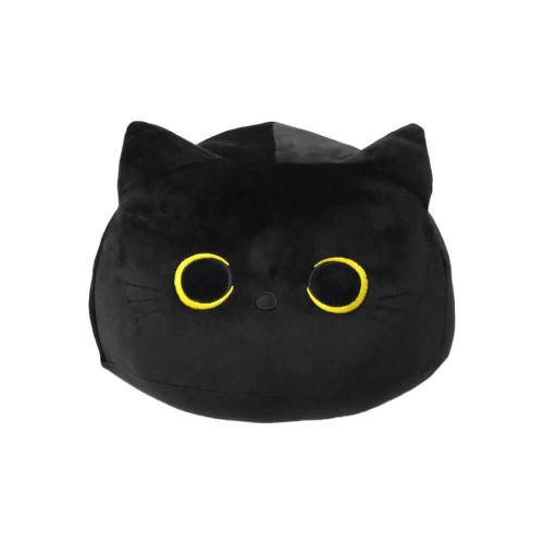 Peluche Gatto Tondo Nero Occhi Gialli con Coda 30 cm morbido e di alta qualità