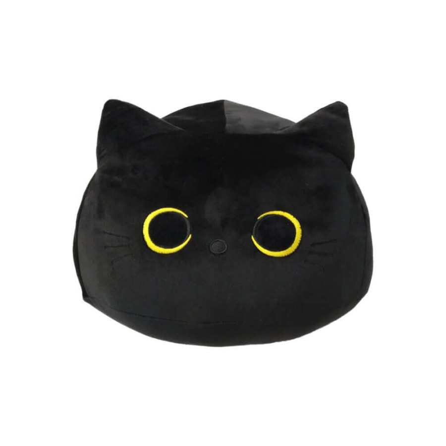 Peluche Gatto Tondo Nero Occhi Gialli con Coda 30 cm morbido e di alta qualità