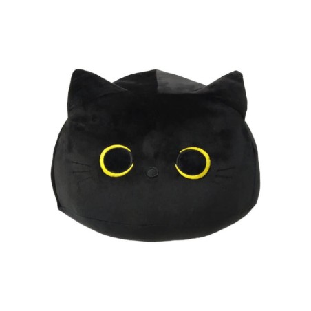 Peluche Gatto Tondo Nero Occhi Gialli con Coda 40 cm morbido e di alta qualità