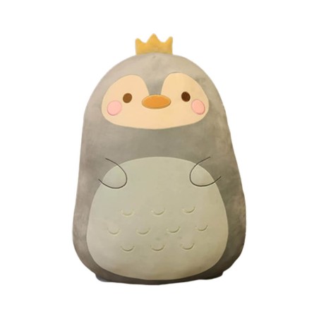 Peluche Pinguino Grigio con Corona 80 cm morbido e di alta qualità
